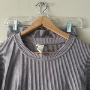 H&M Ribbed Knit Top and Bottom Set - Gray